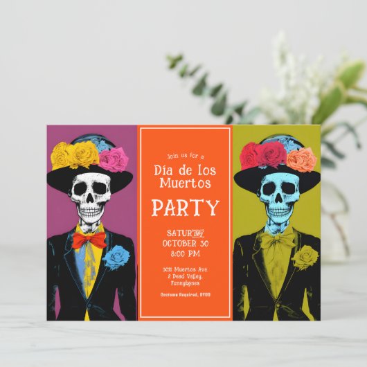 💀 Fiesta Dia de Muertos Einladung (Stehend Vorderseite)