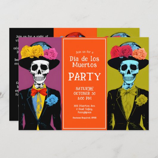💀 Fiesta Dia de Muertos Einladung (Vorne/Hinten)