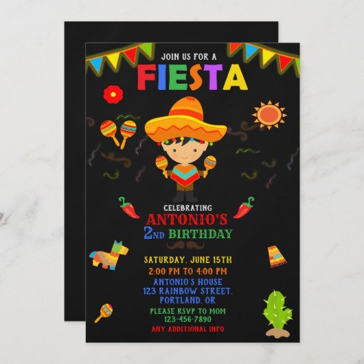 Fiesta Einladung Fiesta Geburtstagsjunge (Vorne/Hinten)