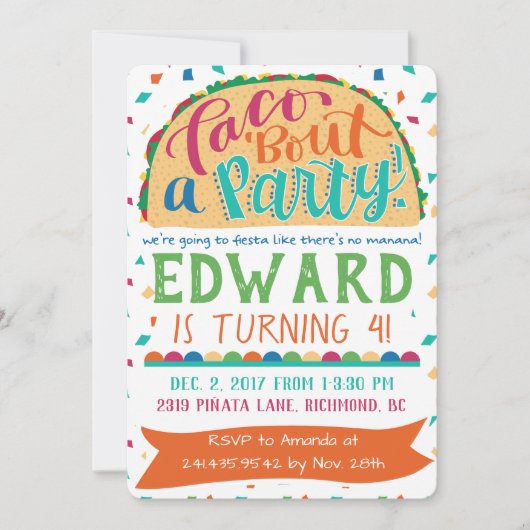 Fiesta Einladung Taco Über ein Party (Vorderseite)
