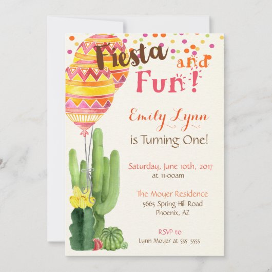 Fiesta Einladung zum ersten Geburtstag (Vorderseite)