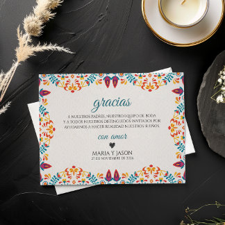 Fiesta Elegant Colorful Floral Spanish Wedding Dankeskarte