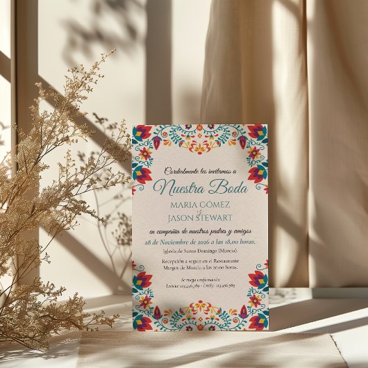 Fiesta Elegant Colorful Floral Spanish Wedding Einladung