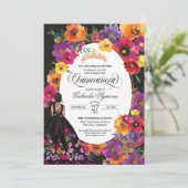 Fiesta Embroidere Wasserfarben Flora Quinceanera Einladung (Stehend Vorderseite)