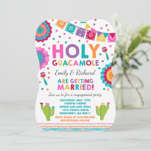 Fiesta Engagement Partei Einladung Heiligen Guacam (Stehend Vorderseite)