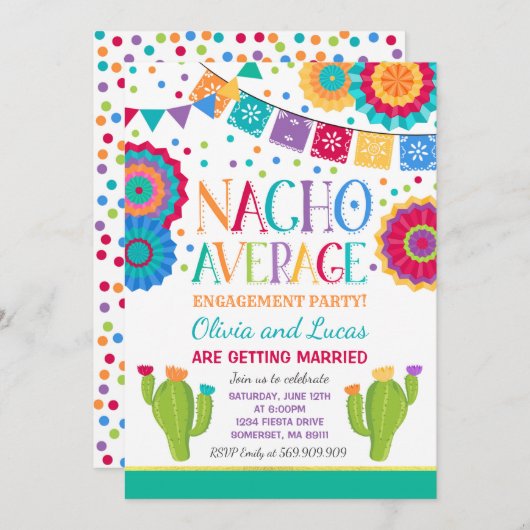 Fiesta Engagement Party lädt Nacho Average Party e Einladung (Vorne/Hinten)