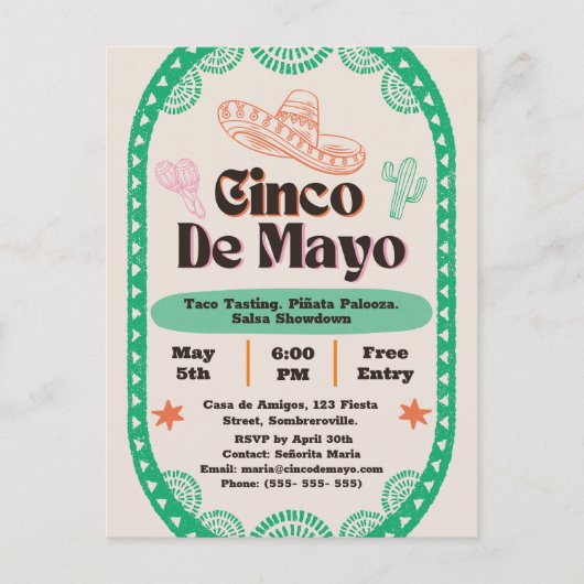 Fiesta Fantástica: Cinco de Mayo Celebration Postkarte (Vorderseite)