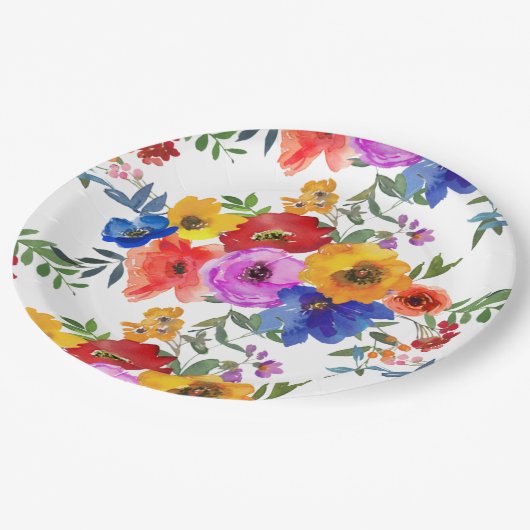 Fiesta farbenfrohe Blume Mexican Wedding Verlobung Pappteller (Schrägansicht)