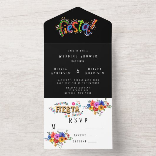 Fiesta farbenfroher Polterabend All In One Einladung (Innen Boden)