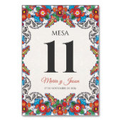 Fiesta Farbige Blumen Botanische Spanische Hochzei Tischnummer (Vorderseite)