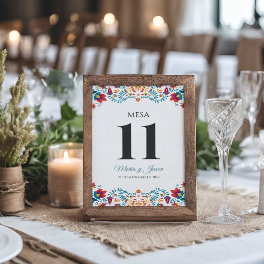Fiesta Farbige Florale Spanische Hochzeit Tischnummer