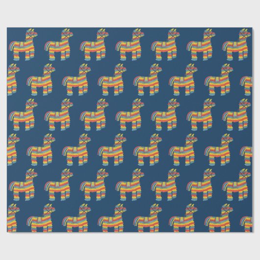¡Fiesta! Farbige Piñatas auf blauem Geschenkpapier (Flach)
