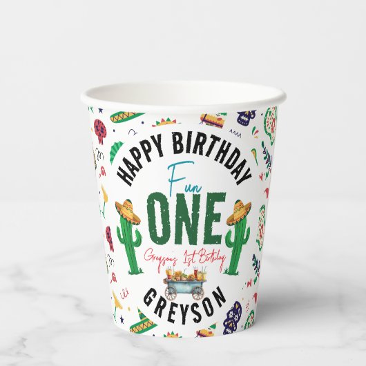 Fiesta First | 1. Geburtstag Party Pappbecher (Rückseite)