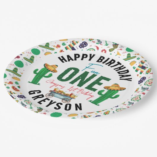 Fiesta First | 1. Geburtstag Party Pappteller (Schrägansicht)