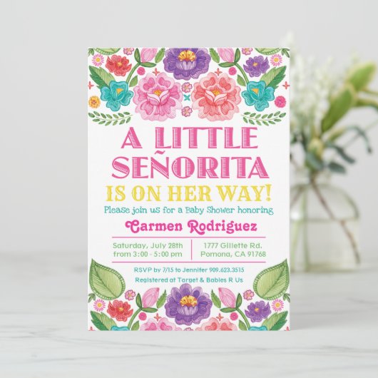 Fiesta Floral Baby Shower Einladung (Stehend Vorderseite)
