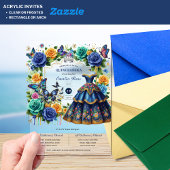 Fiesta Floral Butterflies QUINCEANERA Blue Gold Acryleinladungen