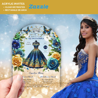 Fiesta Floral Butterflies QUINCEANERA Blue Gold Acryleinladungen