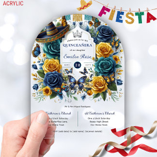 Fiesta Floral Butterflies QUINCEANERA Klar Acryleinladungen