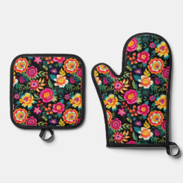 Fiesta Floral Extravaganza Ofenhandschuh & Topflappen-Set