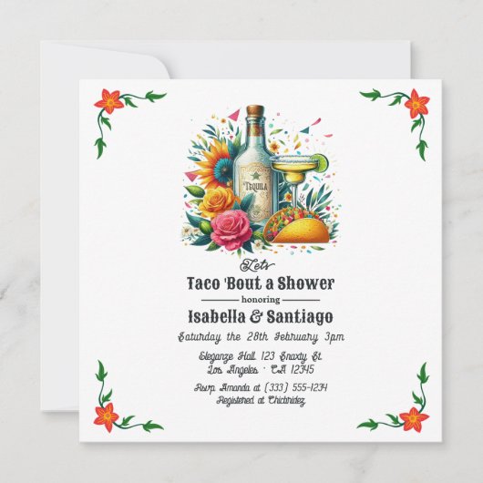 Fiesta Floral Let's Taco "über eine Dusche für ein Einladung (Vorderseite)