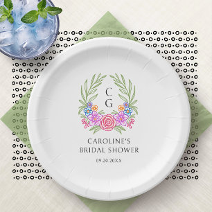 Fiesta Floral Monogram Wappen Brautparty Pappteller