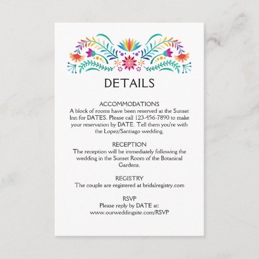 Fiesta Floral Wedding Details Begleitkarte (Vorderseite)