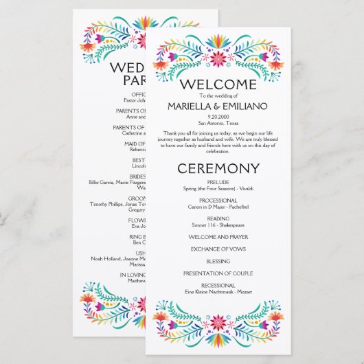 Fiesta Floral Wedding Program Menükarte (Vorne/Hinten)