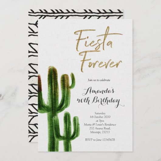 Fiesta Forever Cactus Birthday Party Einladung (Vorne/Hinten)