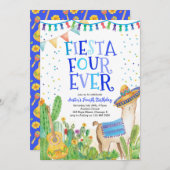 Fiesta Four Ever Llama Boy 4. Geburtstag Einladung (Vorne/Hinten)