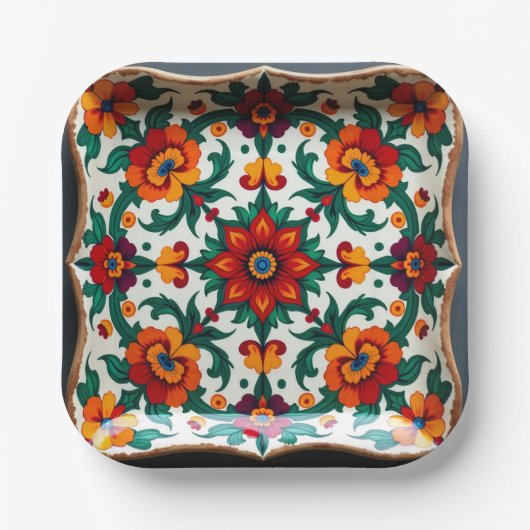 💀 🌹 Fiesta Framework Dia de los Muertos Fiesta Pappteller (Vorderseite)