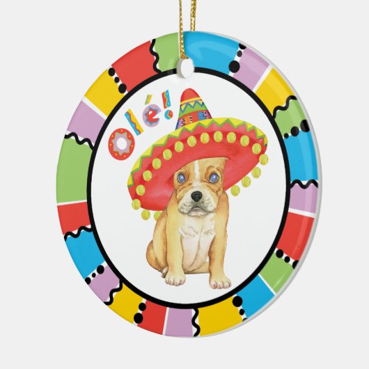 Fiesta Frenchie Keramik Ornament (Links)