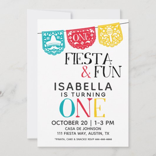 Fiesta & Fun Einladung zum ersten Geburtstag (Vorderseite)