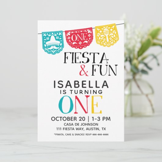 Fiesta & Fun Einladung zum ersten Geburtstag (Stehend Vorderseite)
