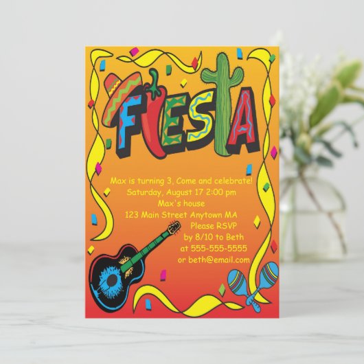 Fiesta Geburtstag oder Party Einladung (Stehend Vorderseite)
