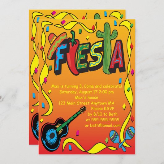 Fiesta Geburtstag oder Party Einladung (Vorne/Hinten)