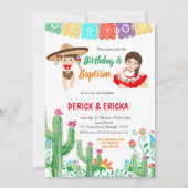 Fiesta Geburtstag und Taufe für Zwillingsjunge und Einladung (Vorderseite)
