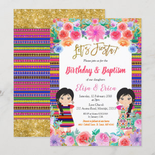 Fiesta Geburtstag und Taufe für Zwillingsmädchen Einladung
