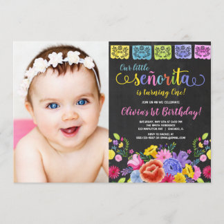 Fiesta Geburtstagsmädchen Blumenfarben Foto Einladung