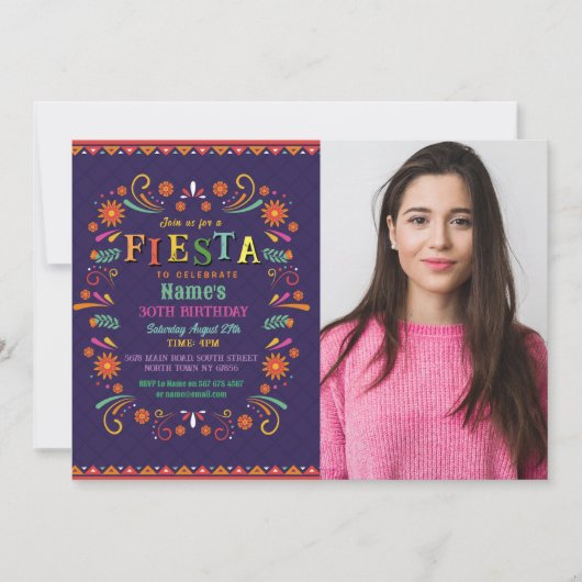 Fiesta Geburtstagsparty Einladung Mexikanisches Fo (Vorderseite)