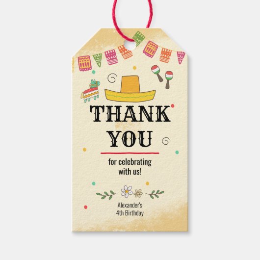 Fiesta Geburtstagsparty Gift Tags Geschenkanhänger (Vorderseite)