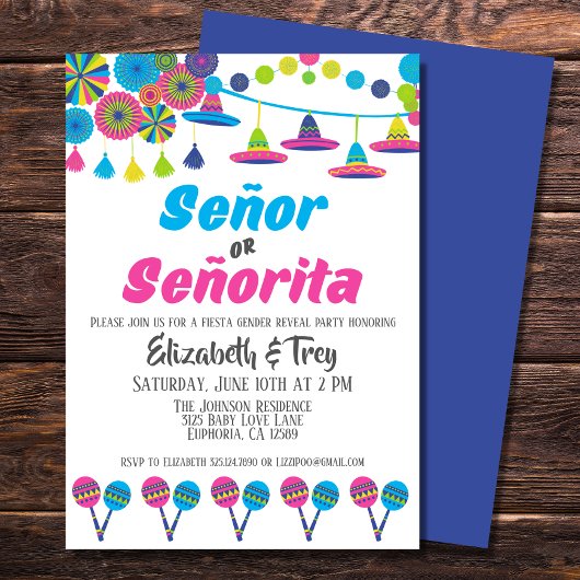 Fiesta Gender Reveal Señor oder Señorita Einladung
