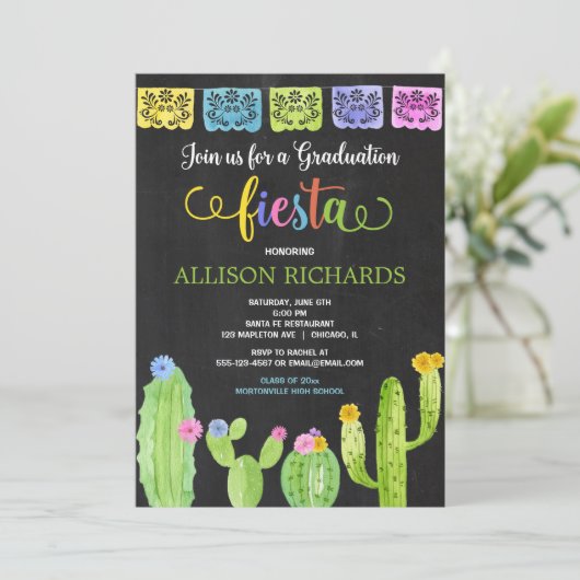 Fiesta Graduierungsparty, Aquarellkaktus fiesta Einladung (Stehend Vorderseite)