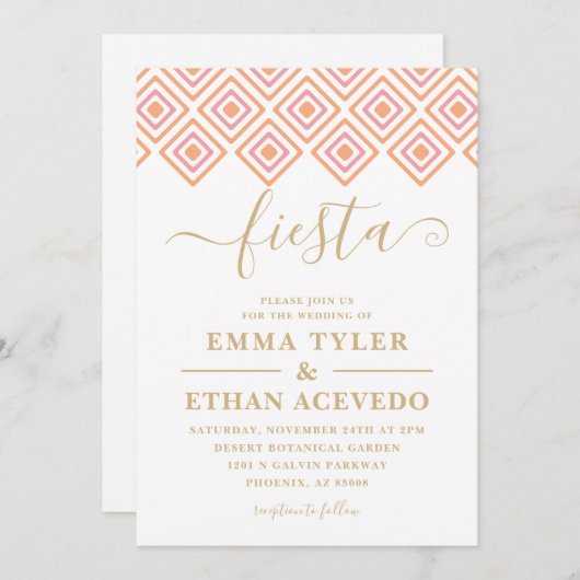 Fiesta Hochzeit Einladung, Rosa und Gold Einladung (Vorne/Hinten)