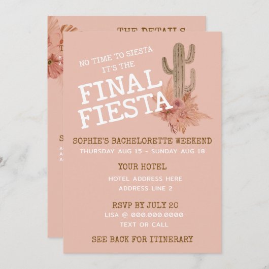 Fiesta Itinerary Junggeselinnen-Abschied Einladung (Vorne/Hinten)