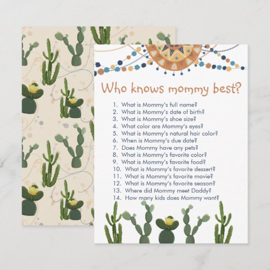 Fiesta Kaktus Baby Dusche Spiel Begleitkarte (Vorne/Hinten)