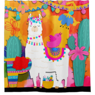 Fiesta Lama Cinco De Mayo Farbige Spaß Wasserfarbe Duschvorhang