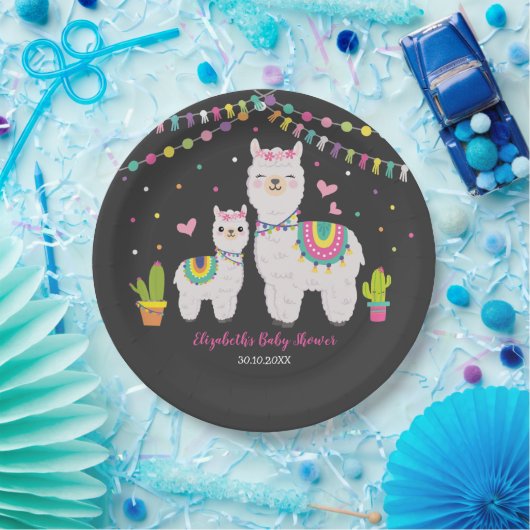 Fiesta Llama Baby Girl Shower Cactus Alpaca Party Pappteller (Party)