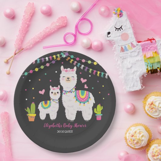 Fiesta Llama Baby Girl Shower Cactus Alpaca Party Pappteller (Party)