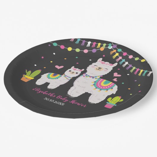 Fiesta Llama Baby Girl Shower Cactus Alpaca Party Pappteller (Schrägansicht)