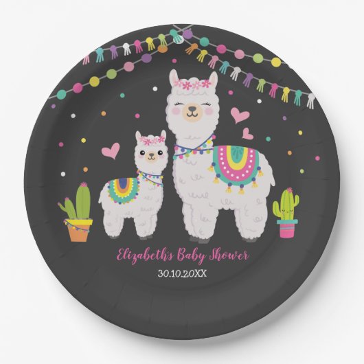 Fiesta Llama Baby Girl Shower Cactus Alpaca Party Pappteller (Vorderseite)